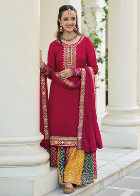 3 Pc Red Semi Stitched Georgette Suit Set