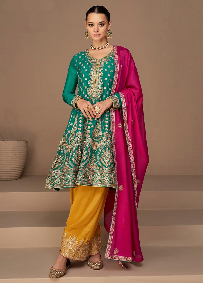 3 Pc Rama Green Semi Stitched Georgette Suit Set