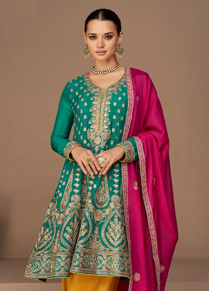 3 Pc Rama Green Semi Stitched Georgette Suit Set