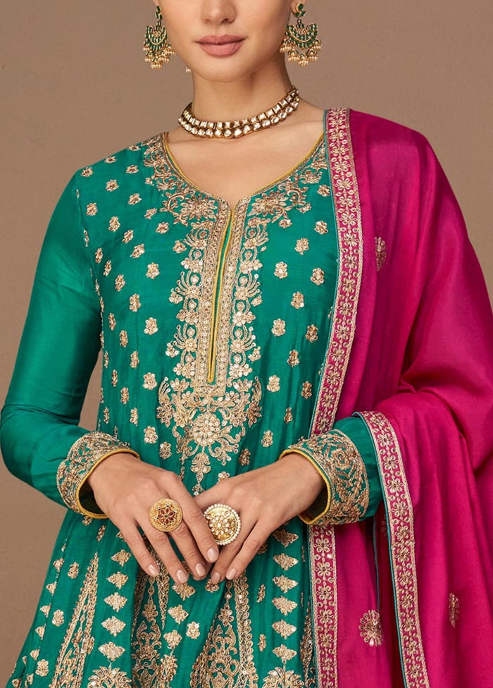 3 Pc Rama Green Semi Stitched Georgette Suit Set