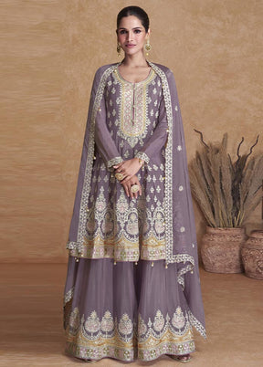 3 Pc Lavender Semi Stitched Georgette Suit Set