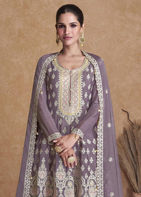 3 Pc Lavender Semi Stitched Georgette Suit Set