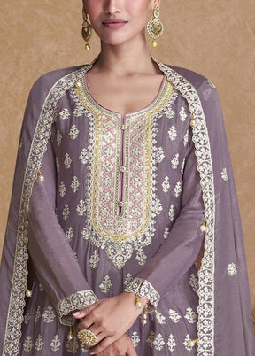 3 Pc Lavender Semi Stitched Georgette Suit Set