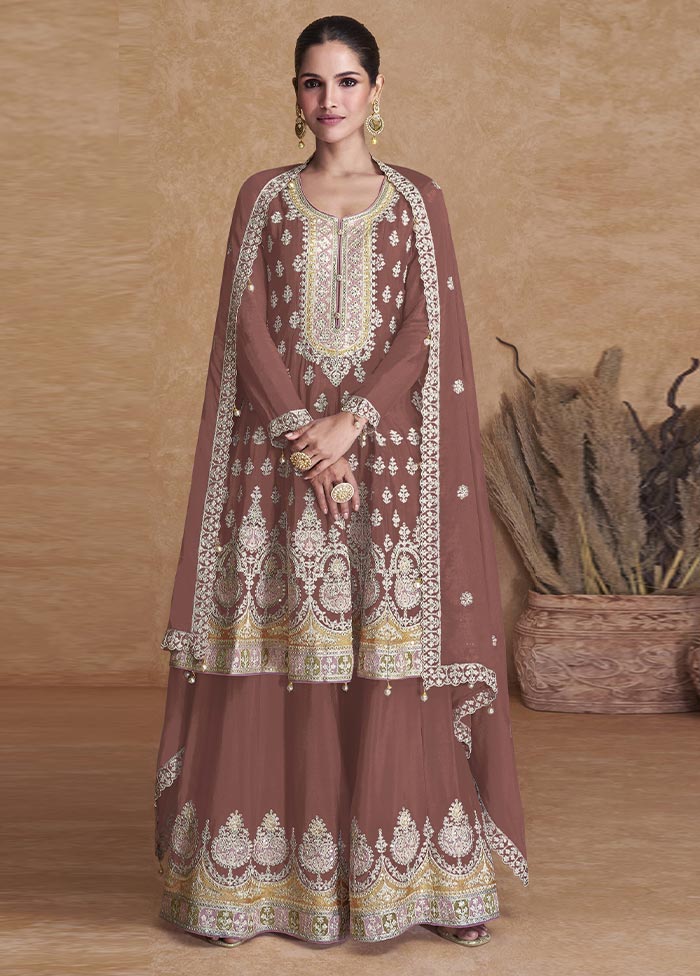 3 Pc Mauve Semi Stitched Georgette Suit Set