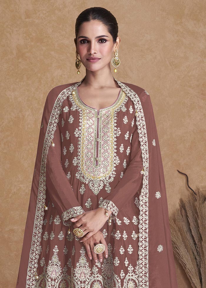 3 Pc Mauve Semi Stitched Georgette Suit Set