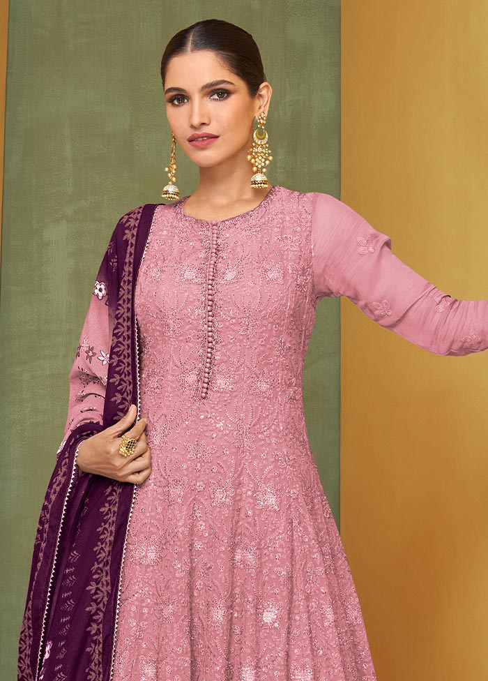 3 Pc Pink Semi Stitched Georgette Suit Set