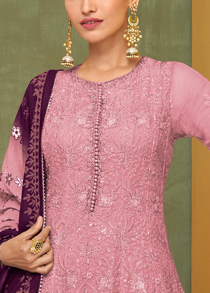 3 Pc Pink Semi Stitched Georgette Suit Set