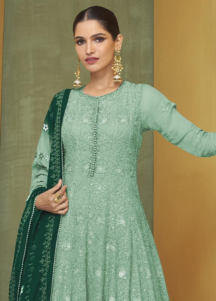 3 Pc Mint Green Semi Stitched Georgette Suit Set