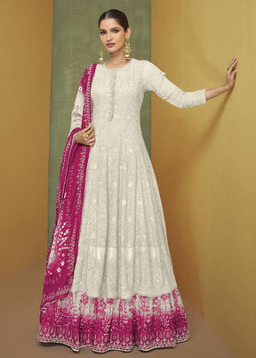 3 Pc White Semi Stitched Georgette Suit Set