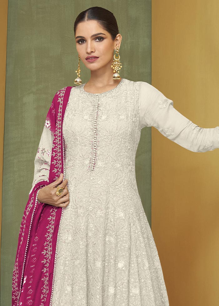 3 Pc White Semi Stitched Georgette Suit Set