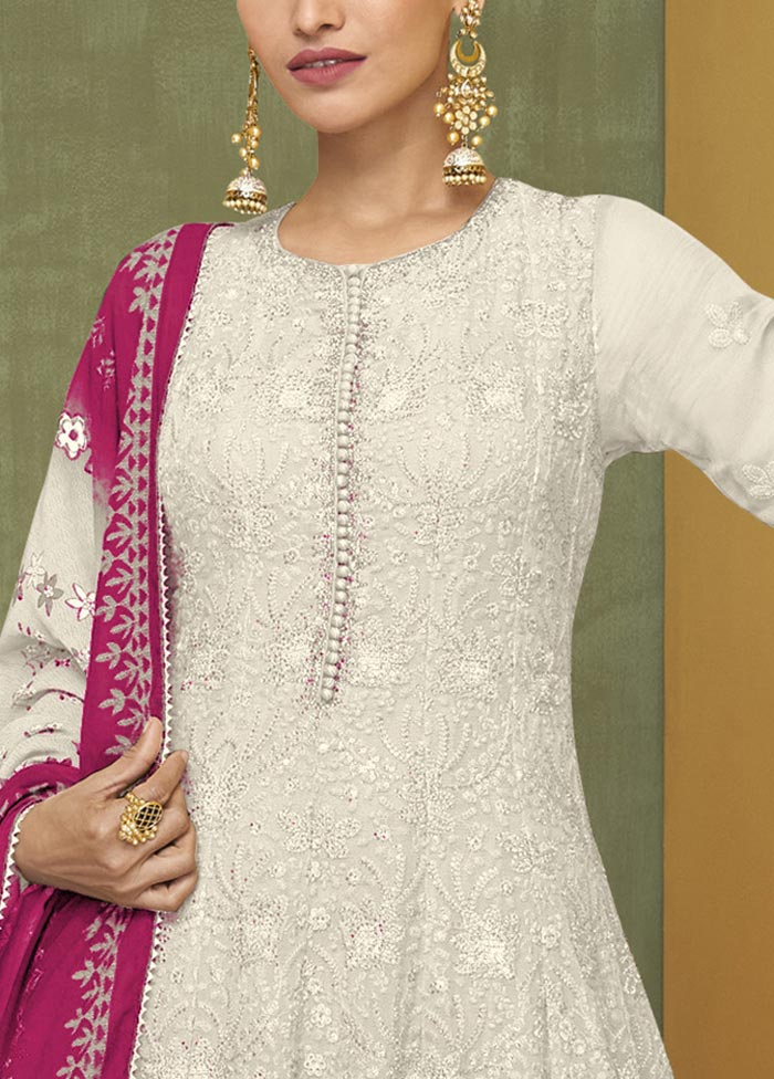 3 Pc White Semi Stitched Georgette Suit Set