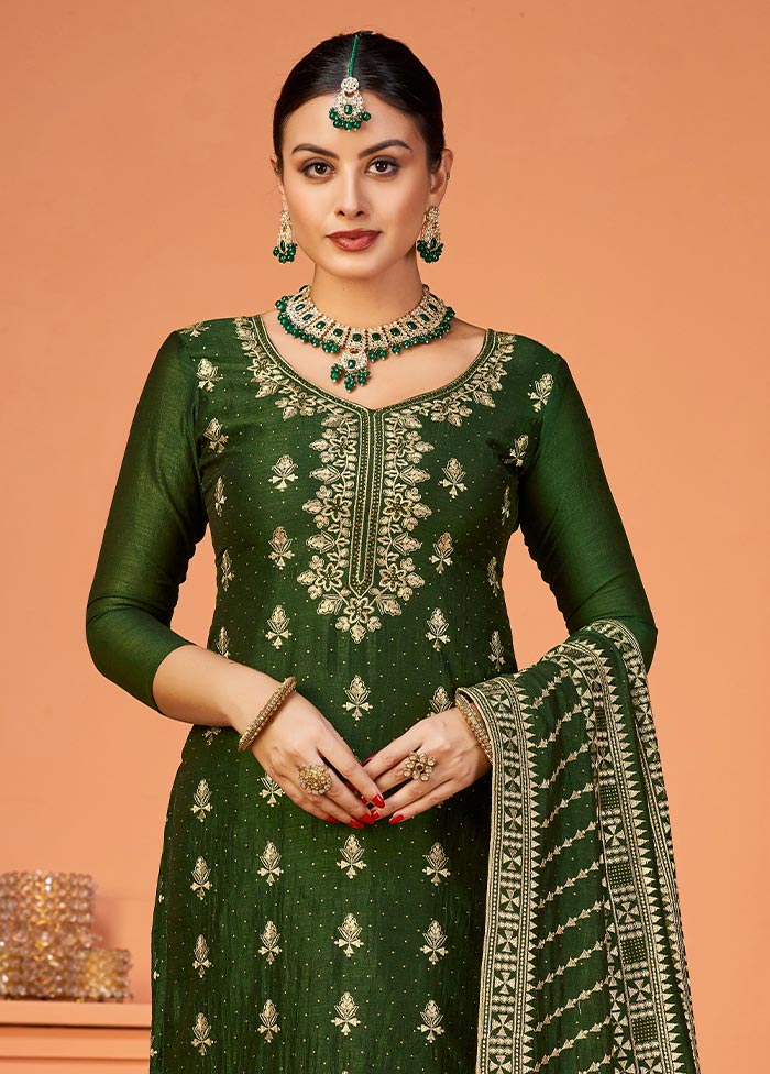 3 Pc Mehendi Green Semi Stitched Georgette Suit Set