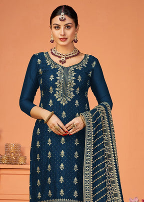 3 Pc Teal Semi Stitched Georgette Suit Set