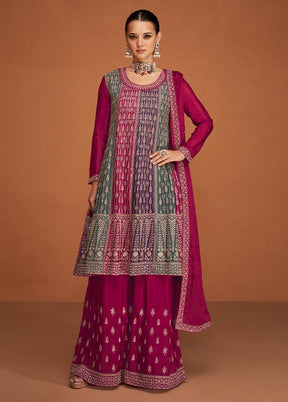 3 Pc Pink Semi Stitched Georgette Suit Set