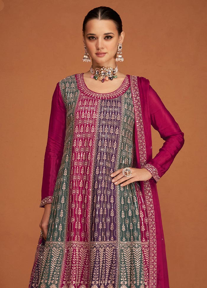 3 Pc Pink Semi Stitched Georgette Suit Set