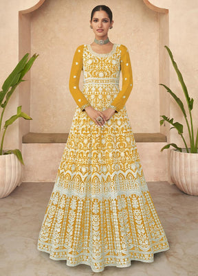 3 Pc Yellow Semi Stitched Georgette Suit Set