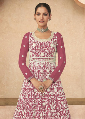 3 Pc Dark Pink Semi Stitched Georgette Suit Set