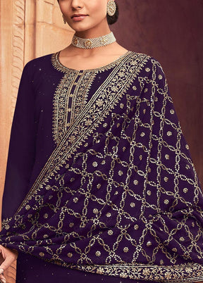 3 Pc Purple Semi Stitched Georgette Suit Set