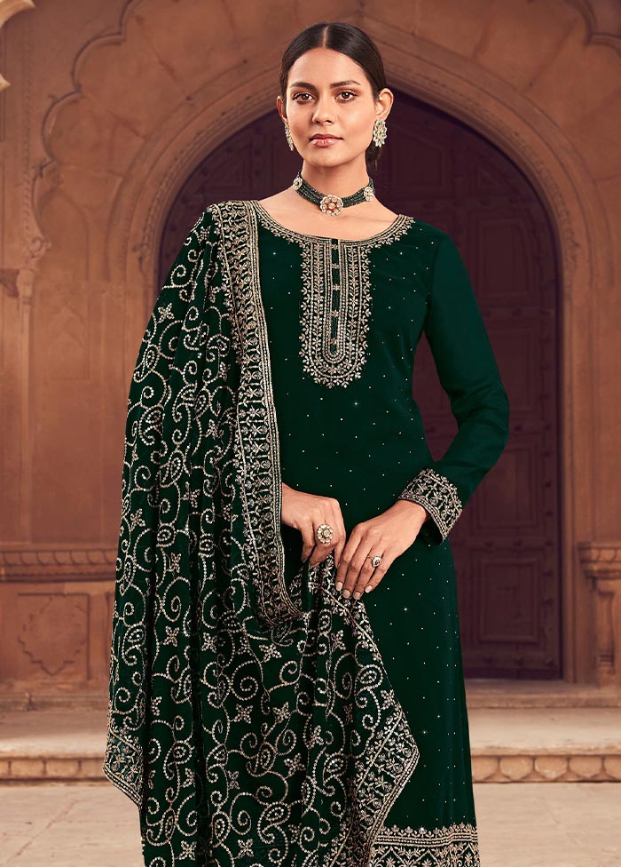 3 Pc Green Semi Stitched Georgette Suit Set