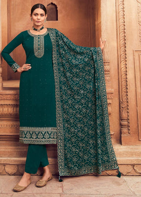 3 Pc Teal Green Semi Stitched Georgette Suit Set