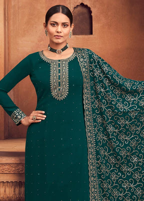 3 Pc Teal Green Semi Stitched Georgette Suit Set