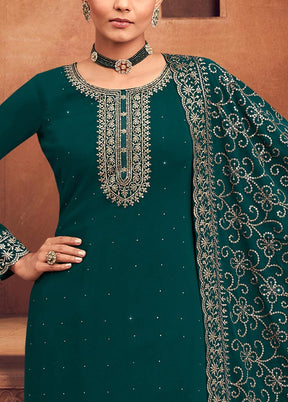 3 Pc Teal Green Semi Stitched Georgette Suit Set