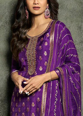 3 Pc Purple Semi Stitched Viscose Suit Set