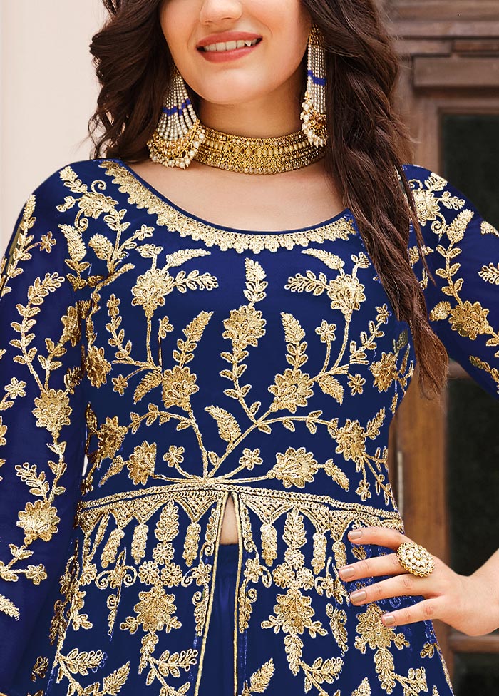 3 Pc Royal Blue Semi Stitched Net Suit Set