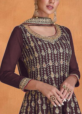 3 Pc Brown Semi Stitched Georgette Suit Set