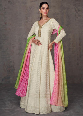 3 Pc Cream Semi Stitched Georgette Suit Set