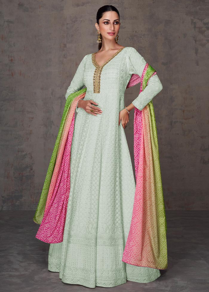 3 Pc Mint Green Semi Stitched Georgette Suit Set