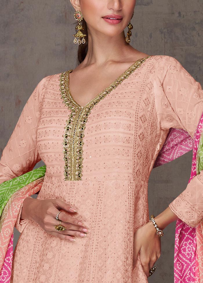 3 Pc Peach Semi Stitched Georgette Suit Set