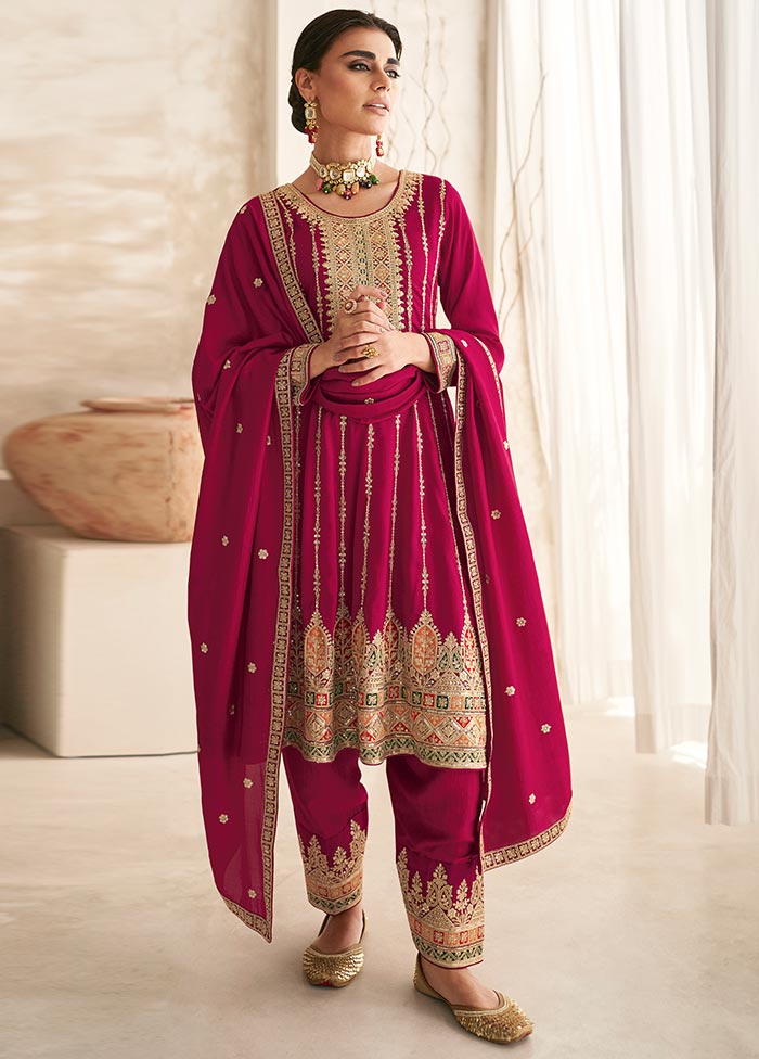 3 Pc Rani Semi Stitched Silk Suit Set