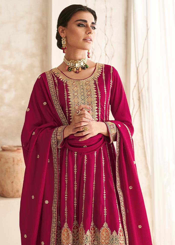 3 Pc Rani Semi Stitched Silk Suit Set