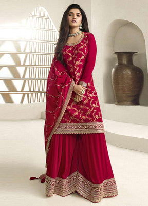 3 Pc Pink Semi Stitched Viscose Suit Set