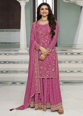 3 Pc Pink Semi Stitched Viscose Suit Set