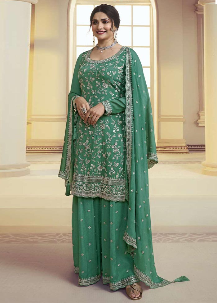 3 Pc Rama Semi Stitched Silk Suit Set