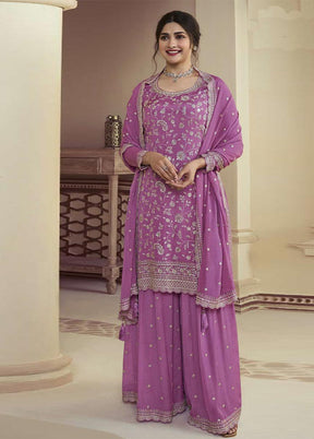 3 Pc Pink Semi Stitched Silk Suit Set