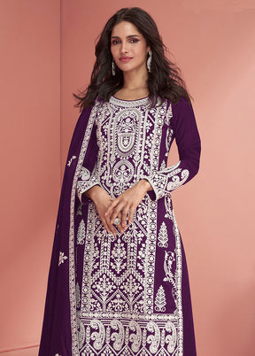 3 Pc Purple Semi Stitched Georgette Suit Set