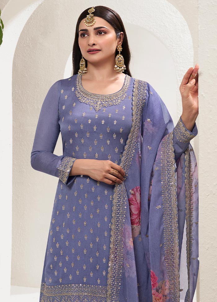 3 Pc Light Purple Semi Stitched Viscose Suit Set