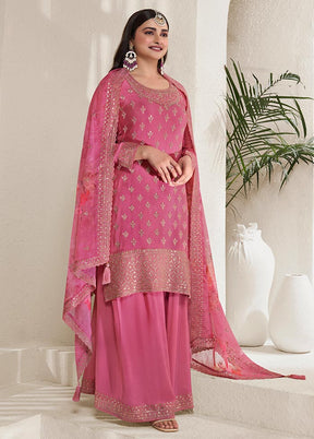 3 Pc Pink Semi Stitched Viscose Suit Set