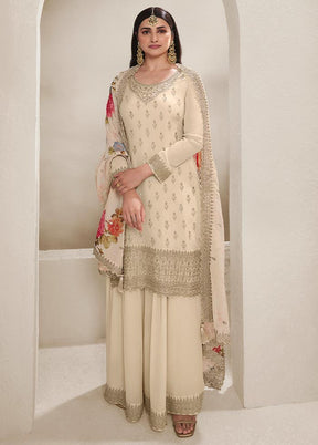 3 Pc Cream Semi Stitched Viscose Suit Set