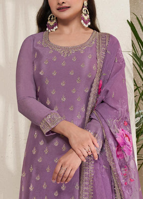 3 Pc Purple Semi Stitched Viscose Suit Set