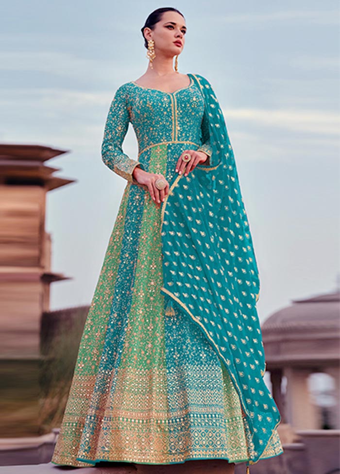 3 Pc Multicolor Semi Stitched Georgette Suit Set