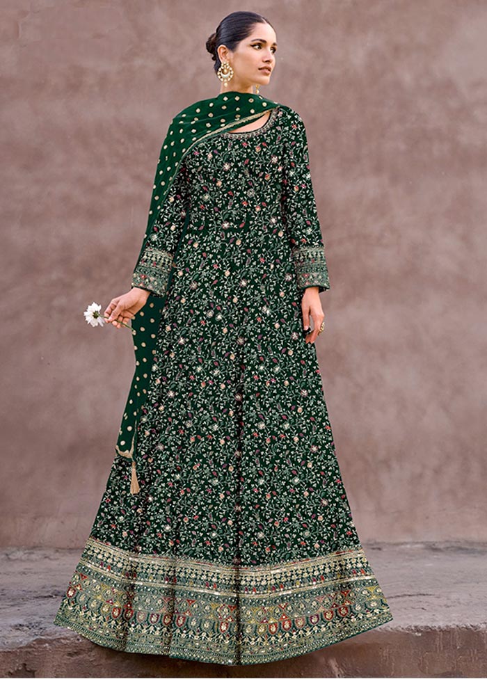 3 Pc Green Semi Stitched Georgette Suit Set