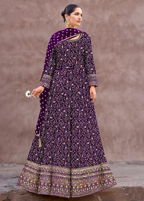 3 Pc Purple Semi Stitched Georgette Suit Set