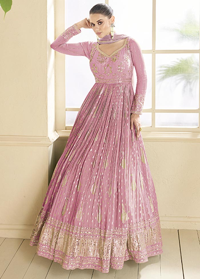 3 Pc Light Pink Semi Stitched Viscose Suit Set