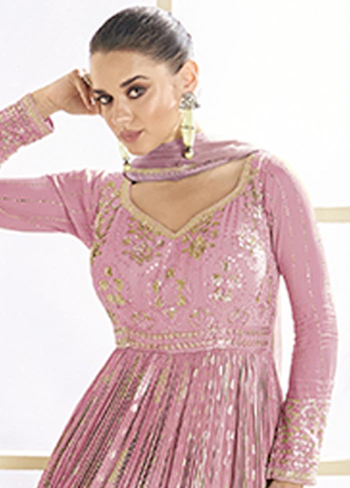 3 Pc Light Pink Semi Stitched Viscose Suit Set