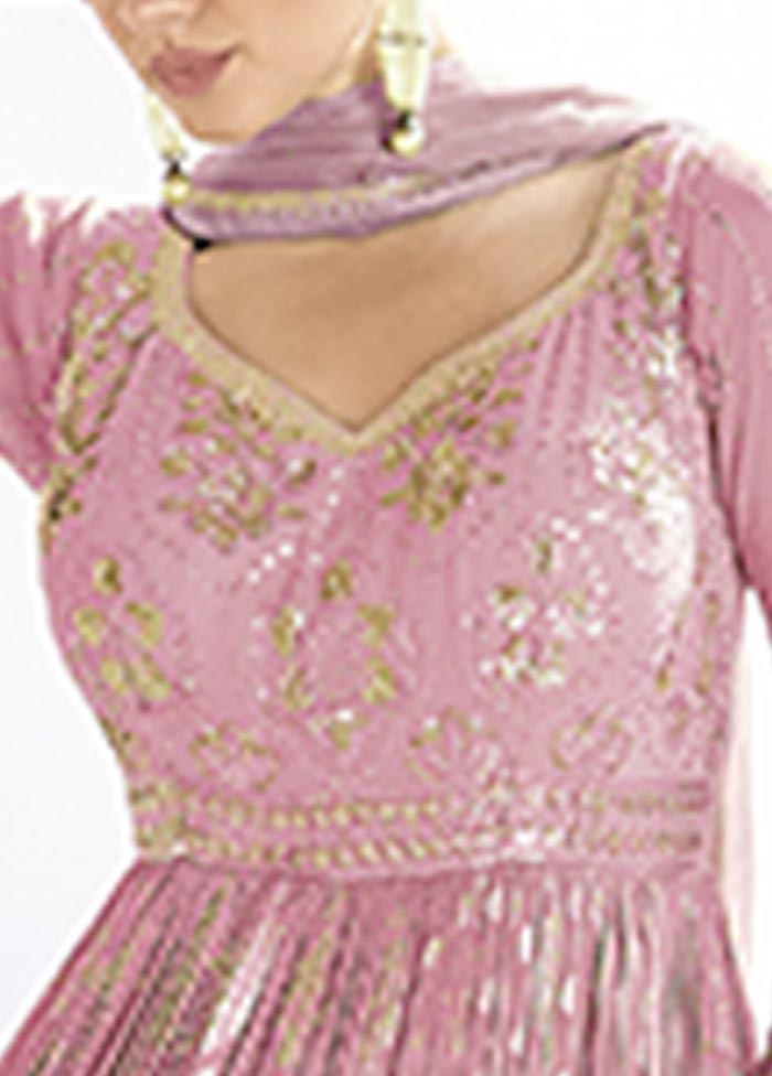 3 Pc Light Pink Semi Stitched Viscose Suit Set