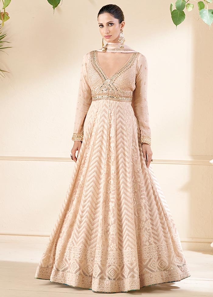 3 Pc Light Peach Semi Stitched Georgette Suit Set